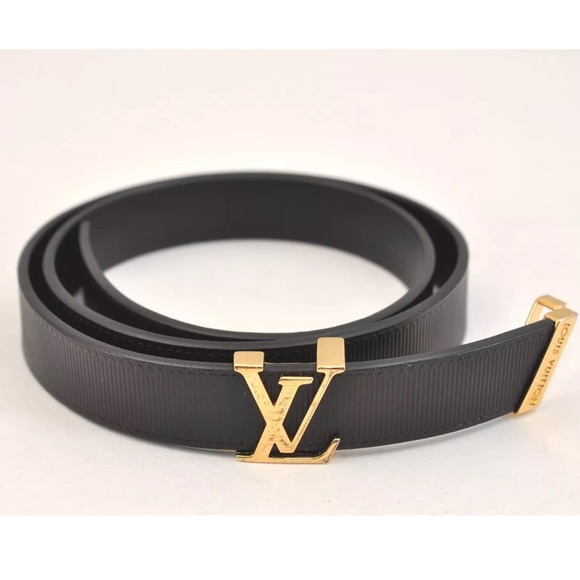 ✨🛍️ Louis Vuitton Initiales 20mm Black Leather Belt with Gold LV - Picture 2 of 8
